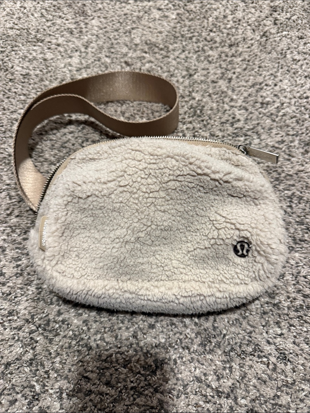 lululemon athletica Cream Sherpa Crossbody Bag with Tan Strap